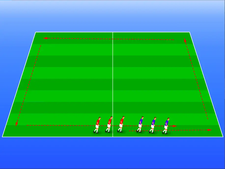 Group overtaking fitness soccer drill with a ball