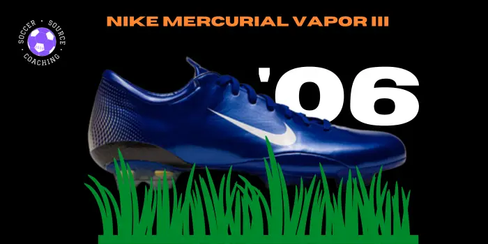 Blue and white Nike mercurial Vapor III soccer cleat released in 2006