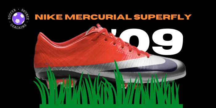 Silver, red and black Nike mercurial superfly soccer cleat released in 2009
