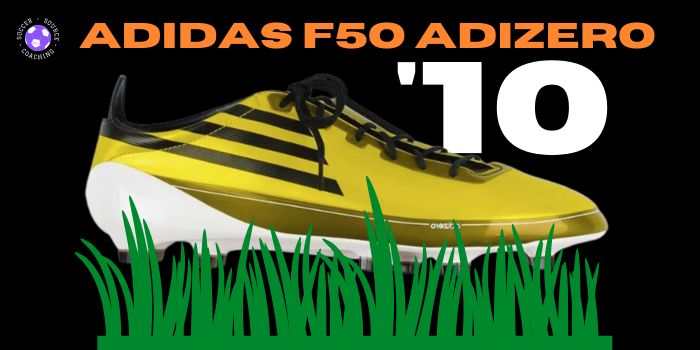 A black, yellow and white adidas F50 adizero soccer cleat released in 2010