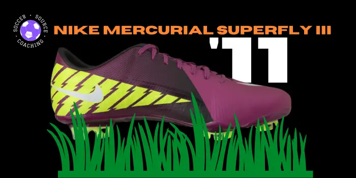 Purple, yellow and white Nike mercurial superfly III soccer cleat released in 2011