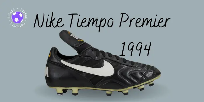 Black and white Nike tiempo premier soccer cleat released in 1994