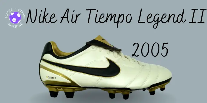 Black, Cream and gold and Nike air tiempo legend II soccer cleat released in 2005