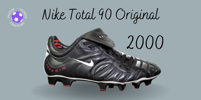 black, white and red nike total 90 soccer cleat released in 2000