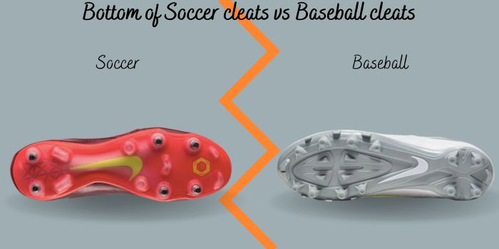 this is a bottom profile of a red nike soccer cleat and a black and white nike lacrosse cleat. to visually show the differences of  the bottom soccer cleats vs lacrosse cleats