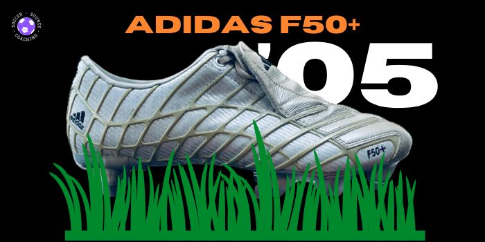 A grey spider web Adidas F50+ soccer cleat released in 2005