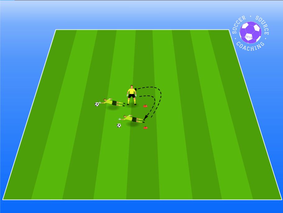 a solo goalkeeper combining quick feet and diving